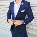 Navy Polka Dot Suit for Mens Formal Jacket Pants 2-Piece Set Wedding Groom Tuxedo XS-5XL Custom Blazer