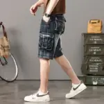 Luxury 2025 Summer Wear-resistant Multi-pocket Cargo Denim Shorts Men's Loose Straight Trendy Brand Large Size 44 Medium Pants