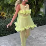 Sexy Women's Three-dimensional Mesh Flower Pant set Perspective Sleeveless Top Loose Pants 2026 Spring Summer Beach Party Suit