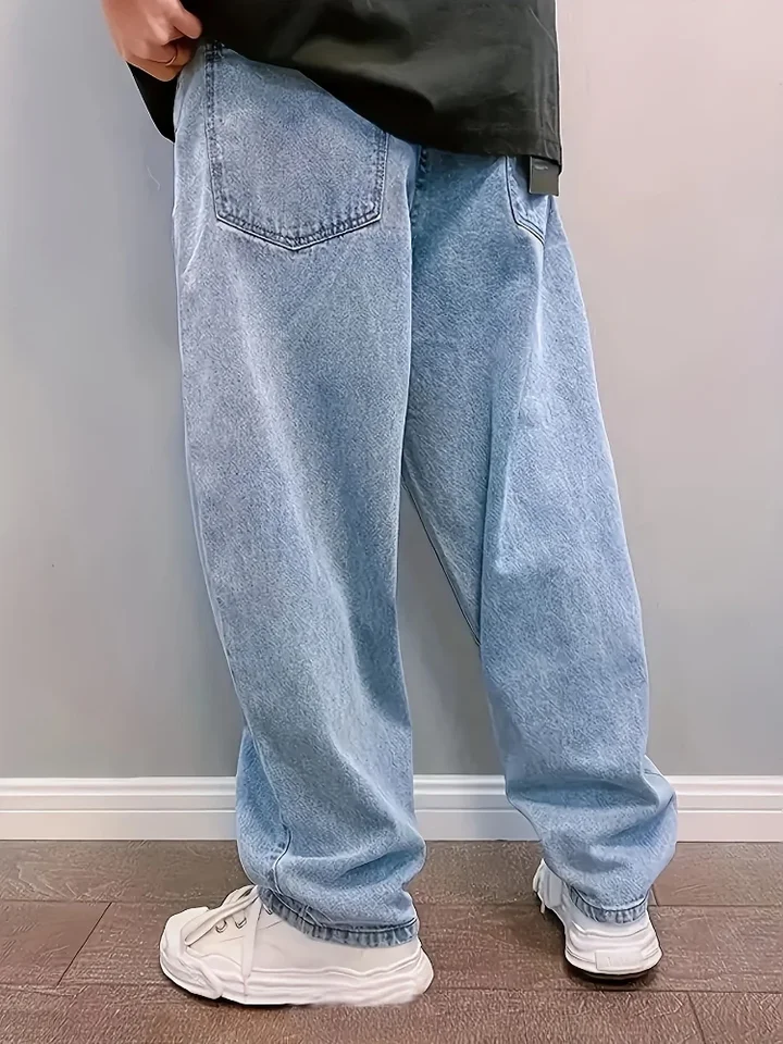 Casual Oversize Baggy Jeans Mens Spring Autumn Straight Loose Light Blue Denim Trousers Streetwear Fashion Wide Leg Pants Y2k - Image 2