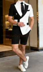 Summer New Design Patchwork Men Suit Sets 2 Piecs Fashion Short Sleeves Blazer Shorts Pants Daily Beach Wedding Party Prom Suit