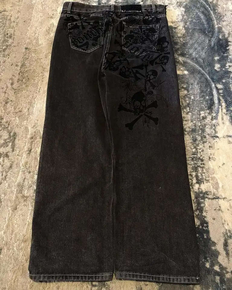 Y2K Street New Skull Embroidered Jeans American Fashion Trendy Retro Pants Men Hip Hop Gothic Harajuku Punk Loose Wide Leg Pants - Image 3