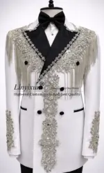 Stunning Crystals Diamond Tuxedos Men Suits Customized Slim Fit Wedding Male Groom Blazers Party 2 Pieces Sets rajes para hombre