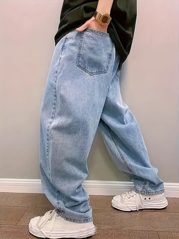 Casual Oversize Baggy Jeans Mens Spring Autumn Straight Loose Light Blue Denim Trousers Streetwear Fashion Wide Leg Pants Y2k - Image 5