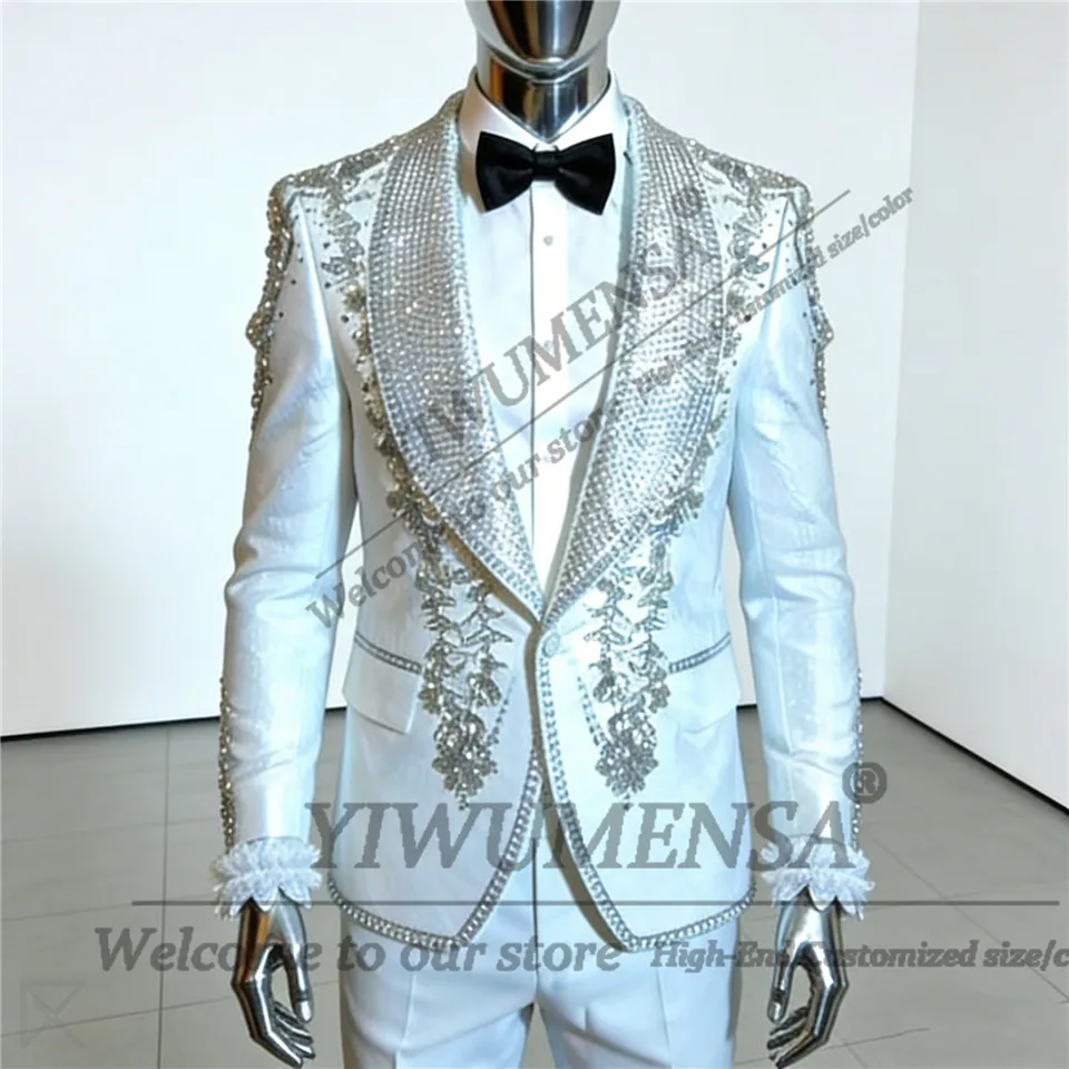 Exquisite Rhinestones Beaded Men Suit Attire For Wedding 3 Piece Set Seuqins Lapel Prom Blazer Trousers Customized Groom Tuxedos - Image 3