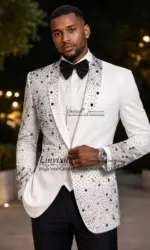Glitter Crystals Diamond Tuxedos Men Suits Customized Slim Fit Wedding Male Groom Blazers 3 Pieces Sets Party rajes para hombre