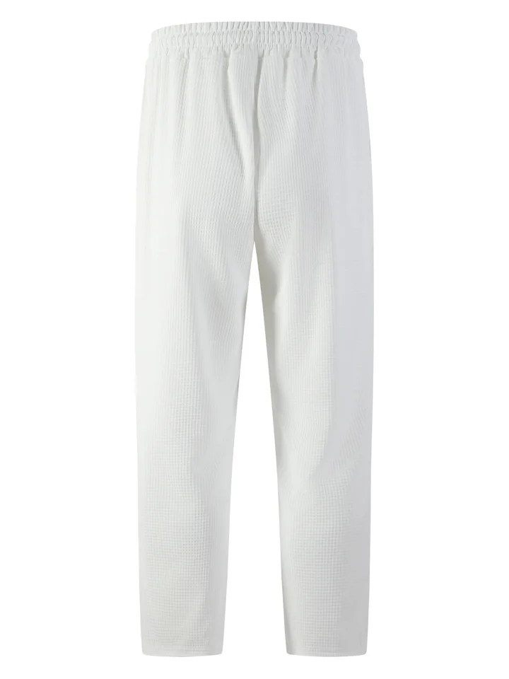 Men's new wide-checkered drawstring casual pants - lightweight, breathable, solid color, comfortable straight-leg trousers - Image 6