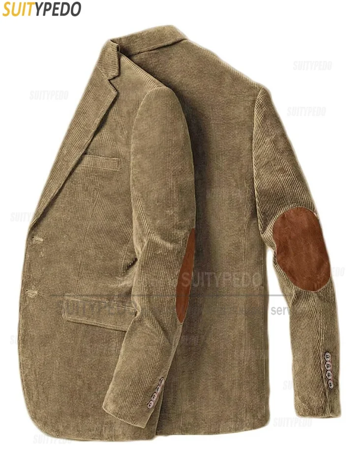 Elegant Corduroy Men's Suit Jacket Fashion Notch Lapel Formal Evening Banquet Male Daily Casual Slim Fit Suit Attire 1 Pices - Image 2