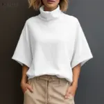 Stylish Women Blouse 2025 ZANZEA Summer Office Shirt Elegant Solid OL Work Tunic Tops Turtleneck Half Sleeve Blusas Mujer Femme