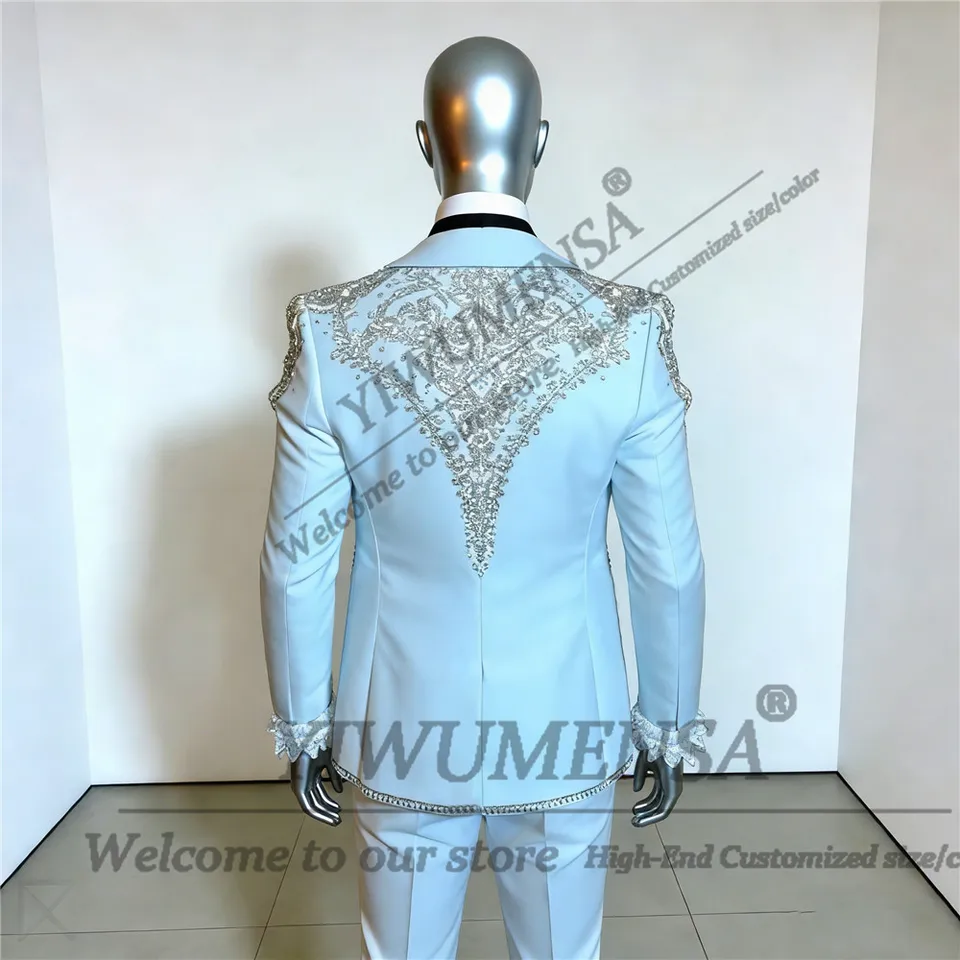 Exquisite Rhinestones Beaded Men Suit Attire For Wedding 3 Piece Set Seuqins Lapel Prom Blazer Trousers Customized Groom Tuxedos - Image 2