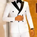 Men's Jacquard 2 Piece Suits Slim Fit Double Breasted Suit Jacket Pants Set Casual Wedding Casual Business