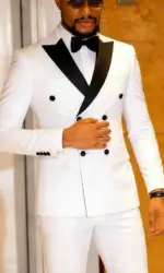 Men's Jacquard 2 Piece Suits Slim Fit Double Breasted Suit Jacket Pants Set Casual Wedding Casual Business