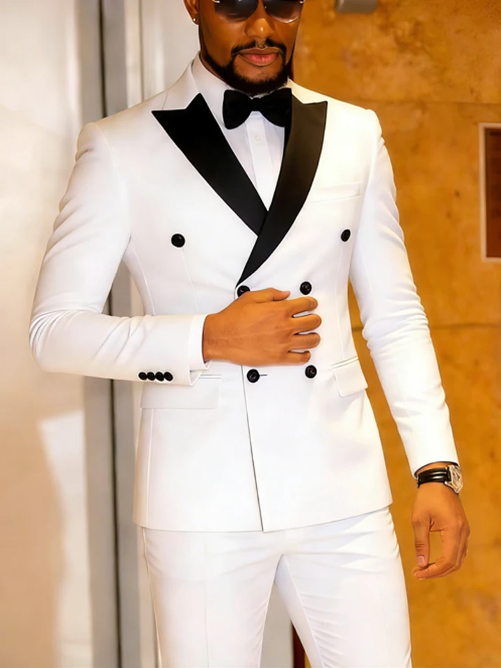 Men's Jacquard 2 Piece Suits Slim Fit Double Breasted Suit Jacket Pants Set Casual Wedding Casual Business