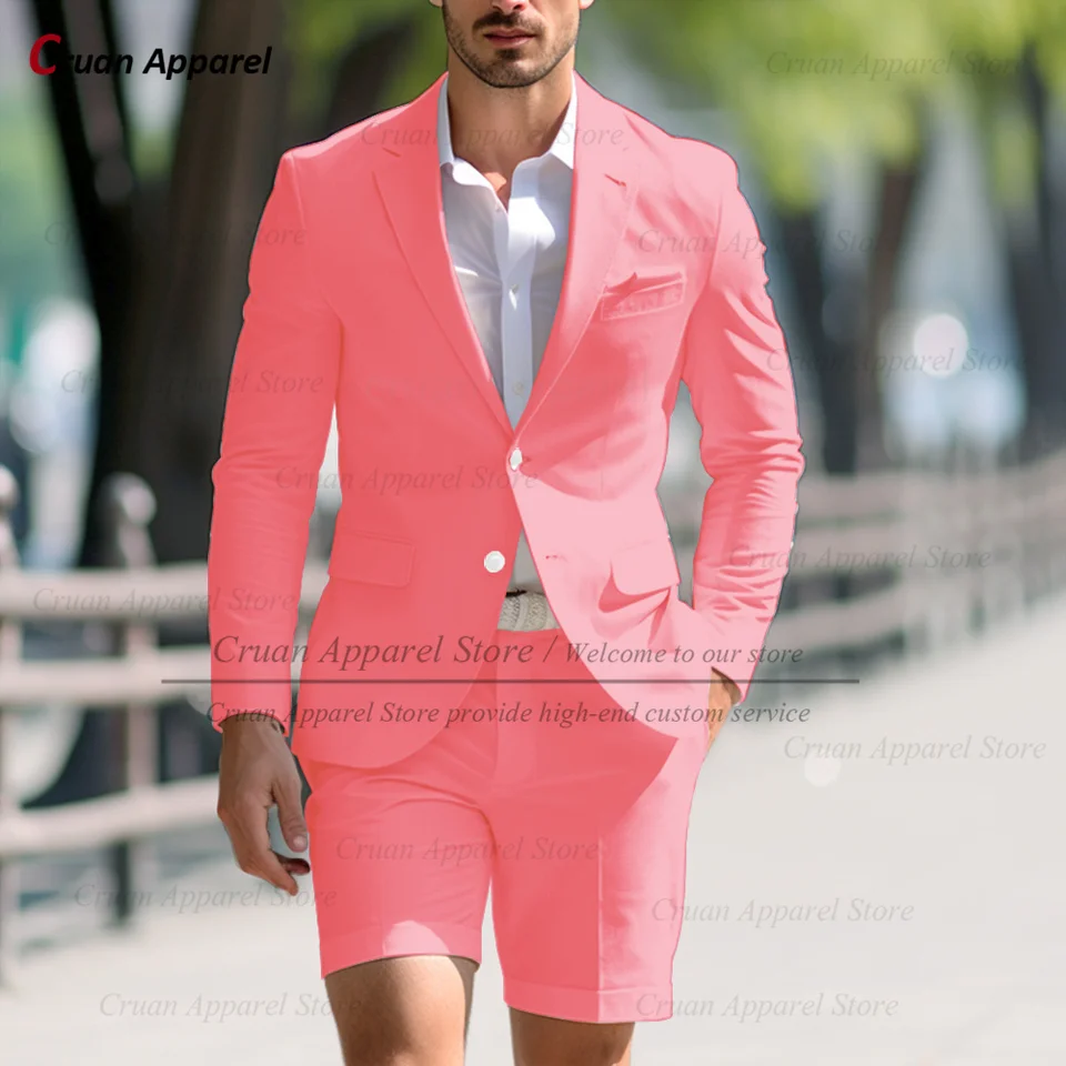 Fashion Men Solid Suit Set with Shorts Tailor-made Classic Blazer Short Pants 2 Pieces Summer Slim Fit Groom Wedding Prom Tuxedo - Image 3
