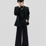 Fashion High-End Men's Suit Beaded Rivet Long Sleeve Short Blazers High-Waisted Flared Pants Business Two-Piece Sets Men Autumn