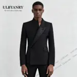 ULBYANRY Custom Men’s Asymmetrical Lapel One - Button Black Slim Fit 2 - Piece Suit for Wedding Business Dinner XXS-7XL Tuxedo