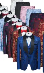 Men's Blue Jacquard Fabric Suit 3-Piece, Fashion Slim-Fit Blazer Jacket Trousers Vest, Spring Autumn New Men Sets, Asian Size