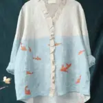 Fashion Women Fish Printed Blouses Plus Sized Office Lady Lapel Collar Button Down Long Sleeve Chic Tops Shirts Streetwear Korea