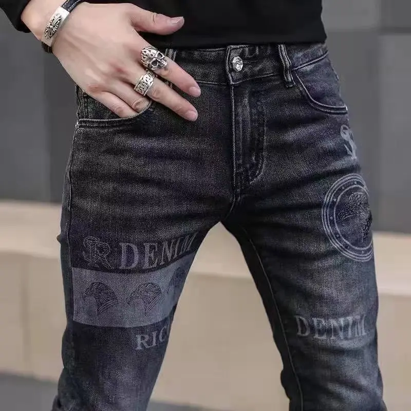 New Jeans Slim Streetwear 90s Hip Hop Skinny Graphic Designer Clothes Original Cowboy Casual Stretch Embroidery Trousers for Men - Image 4