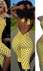 FAGADOER Fashion Color Dot Printing Bodycon Jumpsuits Woman Halter Sleeveless Backless Rompers Female Streetwear Overalls 2026