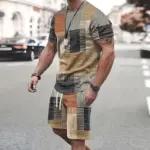 2024 Fashion Men's Sportswear Short Sleeve T Shirt And Sports Shorts Summer Casual Vintage Patchwork Suit Men's Two Piece Suit
