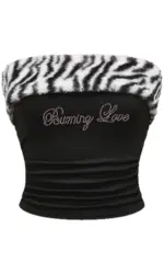 Leopard print patchwork slim fit sexy exposed navel dark letter hot stamping strapless vest with personality