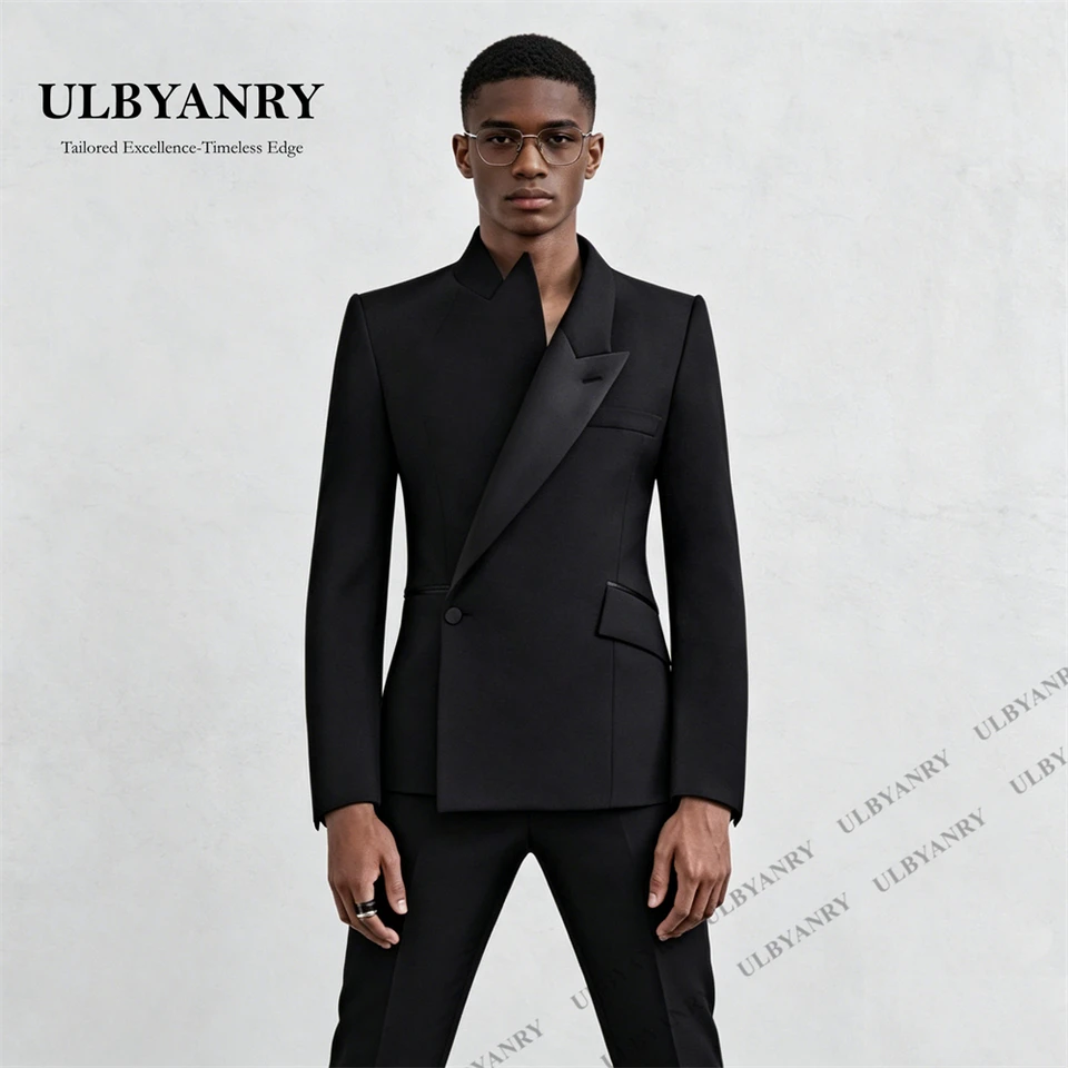 ULBYANRY Custom Men’s Asymmetrical Lapel One - Button Black Slim Fit 2 - Piece Suit for Wedding Business Dinner XXS-7XL Tuxedo - Image 5