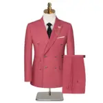 Plus Size Solid Color Men's Double Breasted Wedding Dress Set. Top + Pants.