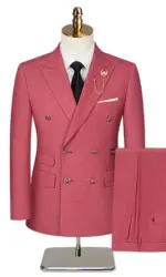 Plus Size Solid Color Men's Double Breasted Wedding Dress Set. Top + Pants.