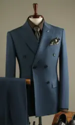 High Quality Mens Suit Formal Business Slim Fit Double-breasted Striped Suit Set Groom Wedding Dress Party Tuxedo Men's Clothing