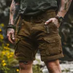 Vintage Cargo Shorts Men's Summer Trendy Retro Corduroy Short Pants Men's Casual Solid Color Shorts Sports Breathable Sweatpants
