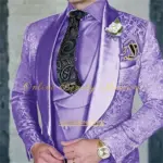 Premium Men's 3-piece Suit Jacket Vest Pants Jacquard Set Wedding Groom's Party Dress Formal Attire Elegant Customized tuxedo