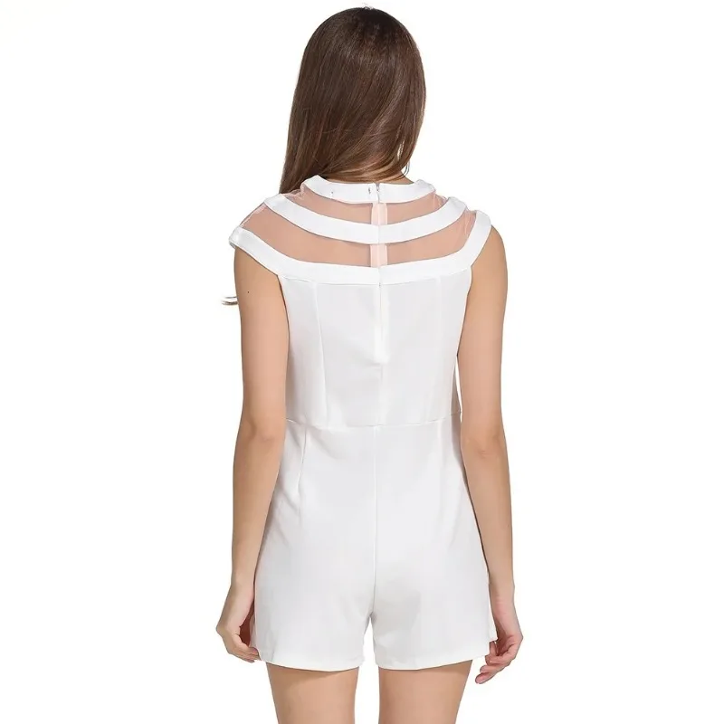 White Jumpsuits For Women Summer Sexy Romper Mesh Stitching Chiffon Bodysuit Jumpsuit Shorts - Image 3