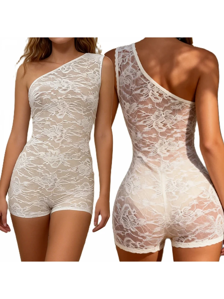 Sexy Lace Halter Neck Bodysuit Sheer Mesh Sleeveless Lingerie Romper for Night Out Clubwear Party Costume Theme - Image 4