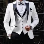 Classic Peak lapel Men's Suit Jacket Pants 3 Piece Classic Business Men Stripe Suit For Groom Wedding Double Breasted Suit
