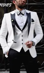 Classic Peak lapel Men's Suit Jacket Pants 3 Piece Classic Business Men Stripe Suit For Groom Wedding Double Breasted Suit