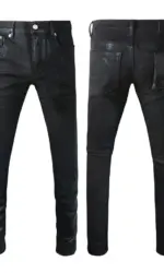 Jeans Men Fashion Classic style Retro Wash black paint Hole Repair Low Rise Stretch Skinny Pleated Ripped Frayed Jeans Trousers