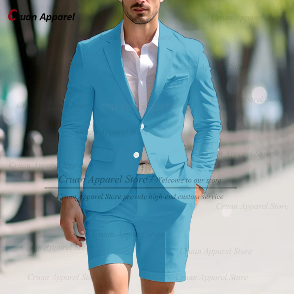 Fashion Men Solid Suit Set with Shorts Tailor-made Classic Blazer Short Pants 2 Pieces Summer Slim Fit Groom Wedding Prom Tuxedo - Image 2