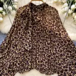 SINGREINY Autumn Leopard Print Blouse Women Bow Neck Long Sleeves Loose Top Korean Style Ins Polka Dot Chiffon Shirt 2025