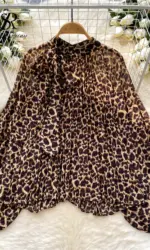 SINGREINY Autumn Leopard Print Blouse Women Bow Neck Long Sleeves Loose Top Korean Style Ins Polka Dot Chiffon Shirt 2025