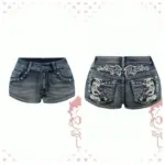 Women's Blue Denim Shorts Y2k Jeans Harajuku American Vintage High Waist Jorts Casual Jeans 2000s Embroidery Sexy Clothes Summer