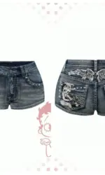 Women's Blue Denim Shorts Y2k Jeans Harajuku American Vintage High Waist Jorts Casual Jeans 2000s Embroidery Sexy Clothes Summer