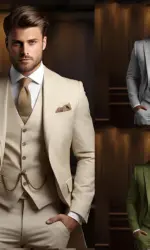 Khaki Men's Suit 3 Piece Suit Wedding Groom Tuxedo Formal Jacket Pants Vest XS-5XL Custom Outfit for Men