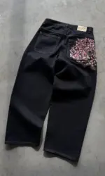 Mens Jeans Sakura Embroidery Slim Straight Light Wash Stretch Cotton Casual Streetwear Daily Wear Multiple Sizes Pants Skinny