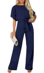 Women's Belted Jumpsuit Casual Wide-Leg Pants Summer Commute Outfit Stylish & Comfortable