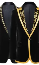 New Men High Quality Golden Velvet Embroidered Suit Slim Fit Jacket Fashion Homme Wedding Prom Party Luxury Dress Blazers