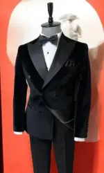 Black Velvet Suits for Men Peak Lapel Formal Wedding Groomsmen 2 Piece Jacket Pants Male Clothing Luxury Costume Homme Terno