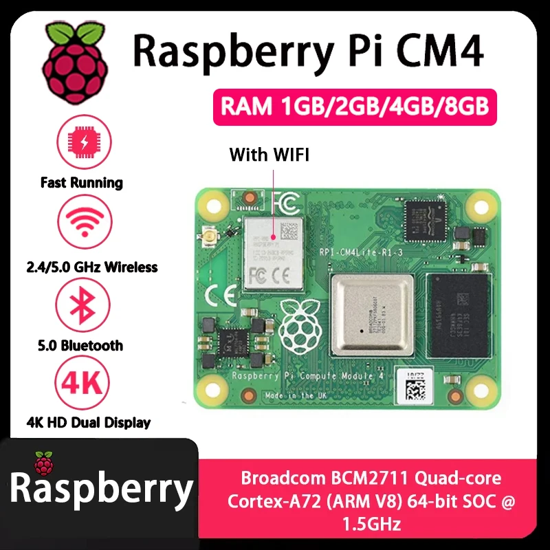 Raspberry Pi CM4 1GB/2GB/4GB/8GB RAM Rpi ComputeModule 4 4GB/8GB/16GB/32GB EMMC Wifi Optional Original Boosted Performance - Image 3