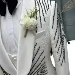 Newest Jacquard Beaded Single Breasted Tuxedo For Men Banquet Prom Wear Luxurious High Quality Men's Suits Wedding Groom Sets