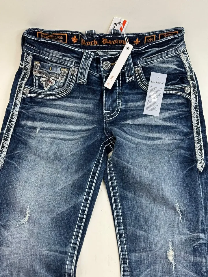 Y2K New Gothic Revival Mens Jeans Foliage Bootcut Women Blue Denim Embroidery Pocket Hip Hop Harajuku Wide Pants Streetwear - Image 2
